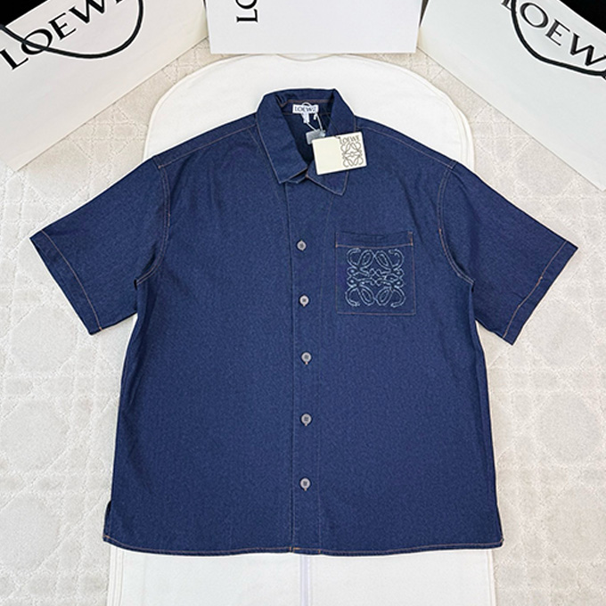 loewe embroidered pocket denim short sleeve shirt